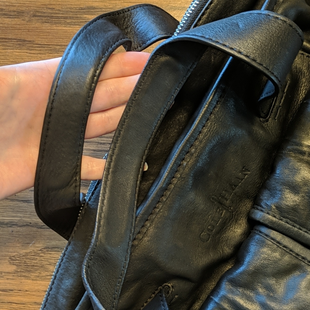 Cole Haan Black Leather Laptop Bag with Shoulder Strap - Picture 14 of 15